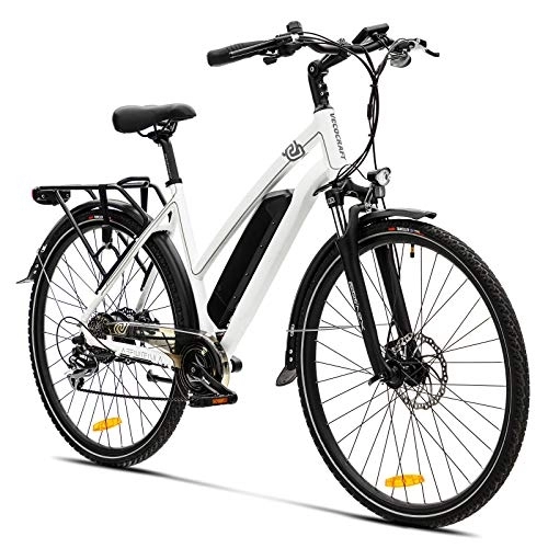 Elektrofahrräder : Elektrofahrrad E Bike VecoCraft Athena E-Bike Trekking Pedelec für Damen Herren, 28Zoll Urban Citybike, mit 36V 250W 13Ah Akku 25km / h 100km, Shimano 8-Gang Electric Bike, Weiss