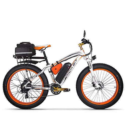 Elektrofahrräder : Elektrofahrrad Ebike Mountainbike, 26"Fat Tire Elektrofahrrad mit 48V 17Ah / Lithium Batterie und Shimano 21-Gang (Orange Plus)