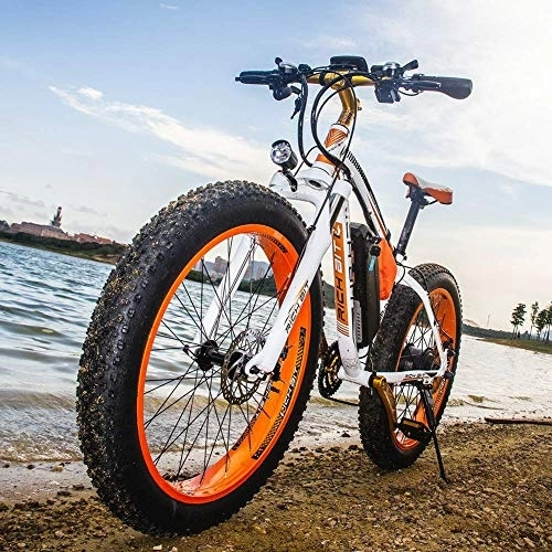 Elektrofahrräder : Elektrofahrrad Ebike Mountainbike, 26"Fat Tire Elektrofahrrad mit 48V 17Ah / Lithium Batterie und Shimano 21-Gang (Weißorange)