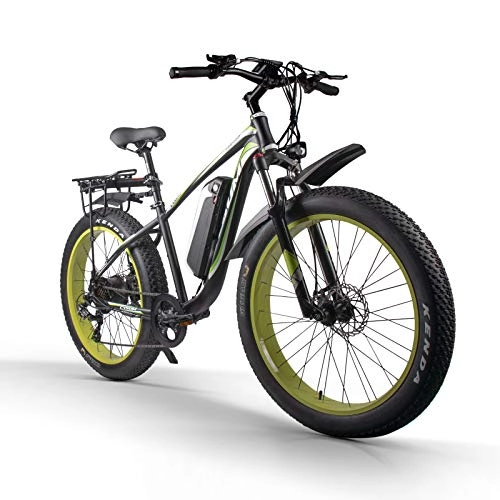 Elektrofahrräder : Elektrofahrrad für Erwachsene M980 26 Zoll Mountainbike 1000W 48V 17Ah Snow Fat Reifenräder Shimano 7-Gang (dunkelgrün)