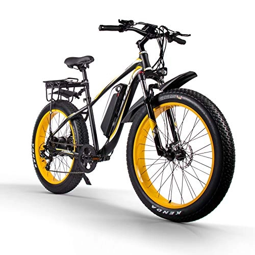 Elektrofahrräder : Elektrofahrrad für Erwachsene M980 26 Zoll Mountainbike 1000W 48V 17Ah Snow Fat Reifenräder Shimano 7-Gang (Schwarz und Gelb)