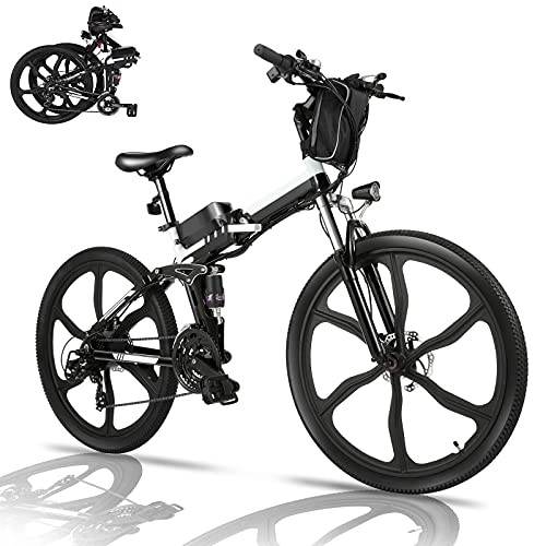 Elektrofahrräder : Elektrofahrrad Mountainbike, 26 Zoll Faltbares E-Bike mit Motor 36V 8Ah Abnehmbarer Batterie, Shimano 21-Gang-Getriebe, Elektrisches Klapprad Fahrrad