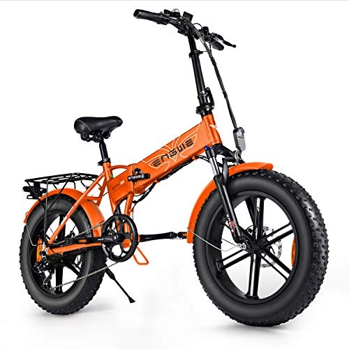 Elektrofahrräder : ENGWE 500W E-Bike 20 Zoll Mountain Beach Snowbike für Erwachsene Aluminium E-Bike 7-Gang Gear Elektrofahrräder mit Aufladung Abnehmbar 48V12.5A Lithium Batterie（Orange）