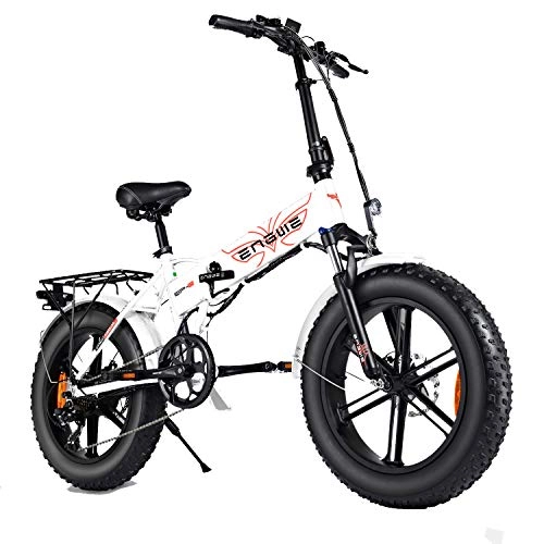 Elektrofahrräder : ENGWE 500W E-Bike 20 Zoll Mountain Beach Snowbike für Erwachsene Aluminium E-Bike 7-Gang Gear Elektrofahrräder mit Aufladung Abnehmbar 48V12.5A Lithium Batterie (Weiß)