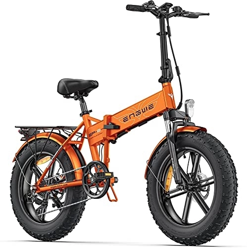 Elektrofahrräder : ENGWE E-Bike Herren Klapprad Elektrofahrrad mit 20" x 4.0" Fat Tire, 48V 13Ah herausnehmbarer Akku Lange Reichweite 50KM bis 120KM , 7-Gang-All-Terrain Ebike für MTB, Strand & Schnee (Orange)