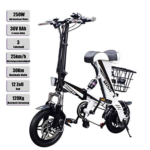 Elektrofahrräder : ENGWE faltbares Elektrofahrrad E-Bike mit 250W Motor, 30 km Reichweite, 36V 8AH Lithiumbatterie, 120kg Tragfähigkeit - Weiß