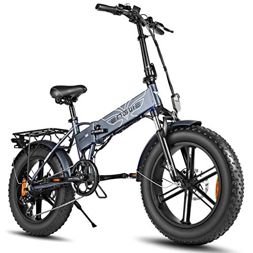 Elektrofahrräder : ENGWE Faltbares Elektrofahrrad für Erwachsene 20"4, 0 Fat Tire Mountain Beach Schneefahrräder Aluminium Elektroroller 7 Gang E-Bike mit Abnehmbarer Lithiumbatterie 48V12.8A