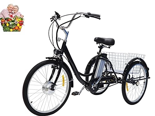 Elektrofahrräder : Erwachsene Dreirad Hybrid Fahrrad ältere Dreirad Lithium Batterie 3-Rad Dreirad 36V12AH bequemes kraftunterstütztes Fahrrad mit hinterem Korb Eltern verwenden es für Lebensmitteleinkaufsausflüge