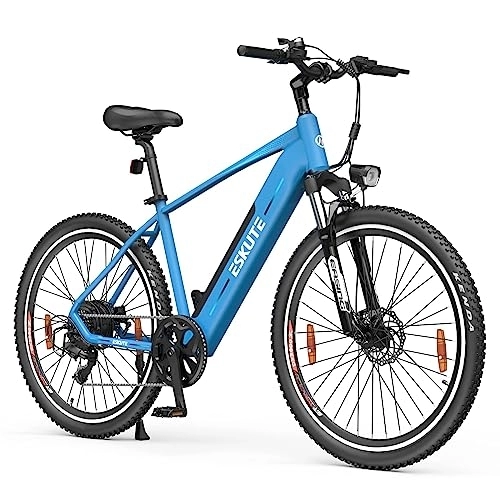 Elektrofahrräder : ESKUTE E-Bike Netuno Plus, E-Mountainbike 27, 5 Zoll Elektrofahrrad mit Drehmomentsensor, 250W Bafang Motor und 522Ah Samsung Zelle Akku, bis zu 100km, E-MTB für Damen und Herren, Netuno Plus, blau