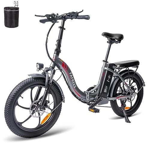 Elektrofahrräder : Fafrees F20 E-Bike 20 Zoll Faltbares Elektrofahrrad Mit R￼ckleuchten nach StVZO-Norm, 250W 36V 16AH Akku mit Superkapazit￤t, Shimano 7S 20"*3.0 Fat Tire Klappbares E-Mountainbike City Bike (grau)