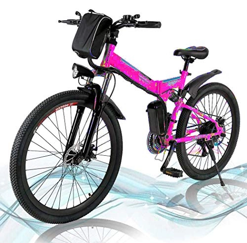 Elektrofahrräder : Faltbares E-Bike, 36V 250W Elektrofahrräder, 8A Lithium Batterie Mountainbike, 26 Zoll Große Kapazität Pedelec mit Lithium-Akku und Ladegerät Purple