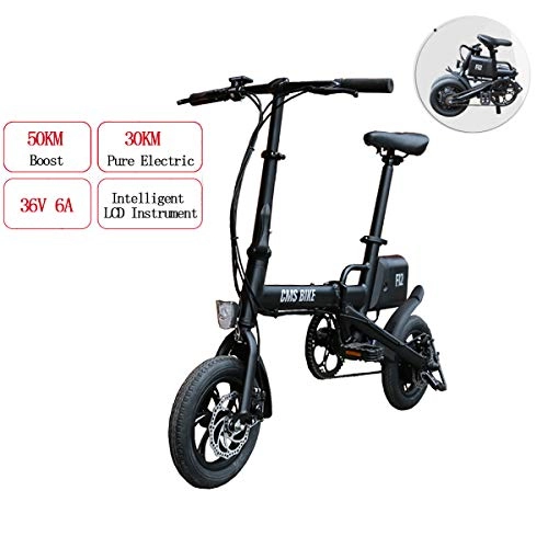 Elektrofahrräder : Faltendes elektrisches Fahrrad 36V 6A 250W Abnehmbare Lithium-Batterie E-Bike mit Endurance 30KM und Hchstgeschwindigkeit 25km / h, 12" Reifen Doppelscheibenbremsen Fahrrad-Pendler-Fahrrad, Black