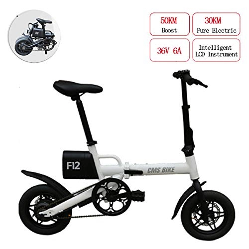 Elektrofahrräder : Faltendes elektrisches Fahrrad 36V 6A 250W Abnehmbare Lithium-Batterie E-Bike mit Endurance 30KM und Hchstgeschwindigkeit 25km / h, 12" Reifen Doppelscheibenbremsen Fahrrad-Pendler-Fahrrad, White