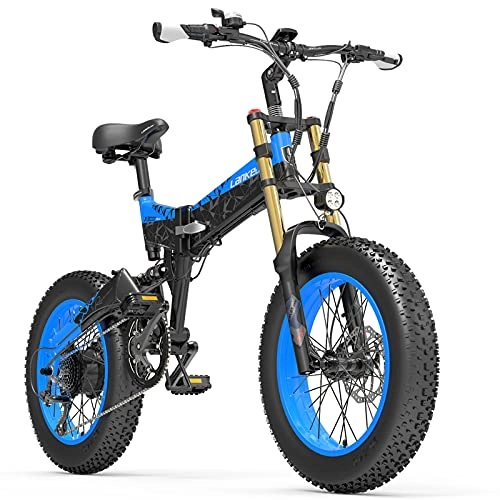 Elektrofahrräder : FBKPHSS Elektrofahrrad, 20" 1000W E-Bike Mountainbike Mit Herausnehmbarer Batterie Wasserdicht Elektrisches Fahrrad mit Shimano 7-Gang-Gänge, Blau