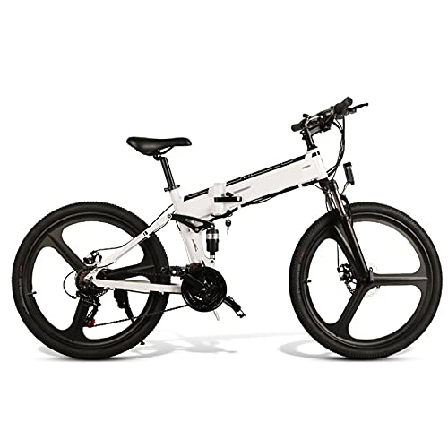 Elektrofahrräder : FBKPHSS Faltbares E-Bike, 48V 500W Elektrofahrräder Shimano 21-Gang-Gänge Mountainbike mit Lithium Batterie Mountainbike für Damen und Herren, Weiß, Standard 1