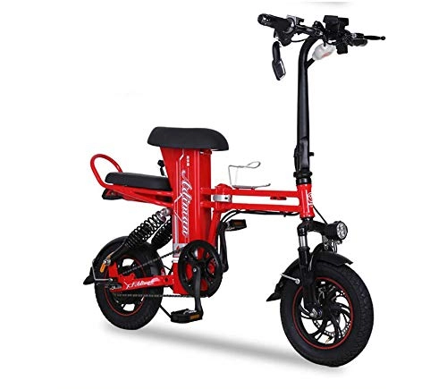 Elektrofahrräder : FENGFENGGUO Elektro-Fahrrad, Mini-Small Folding für Männer und Frauen Lithium-Batterie Travel Scooter Adult Generation Elektro-Autobatterie Portable Moped, Red, 25A