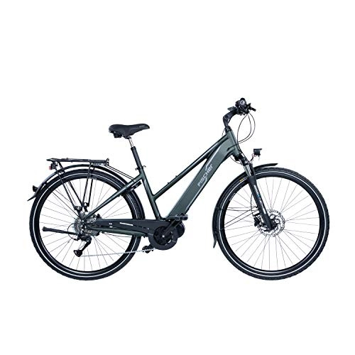 Elektrofahrräder : FISCHER Damen Trekking E-Bike VIATOR 4.0i, Elektrofahrrad, grün matt, 28 Zoll, RH 44 cm, Mittelmotor 50 Nm, 48 V Akku im Rahmen