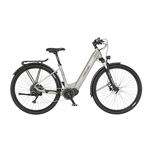 Elektrofahrräder : Fischer E-Bike ATB Terra 4.0i Elektrofahrrad für Damen und Herren, RH 55 cm, Mittelmotor 80 Nm, 36 V Akku, grau, 55cm-630Wh