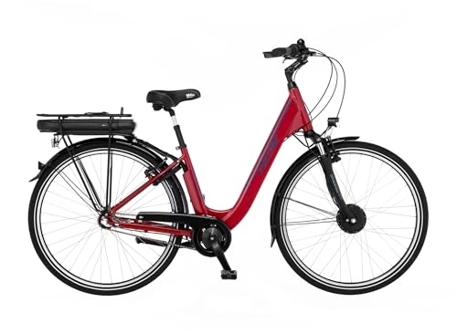 Elektrofahrräder : Fischer E-Bike City, CITA 1.0 Elektrofahrrad für Damen und Herren, RH 44 cm, Frontmotor 32 Nm, 36 V Akku, rot glänzend, 28 Zoll