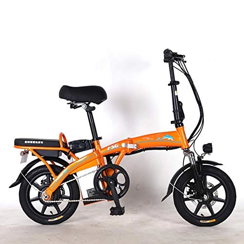 Elektrofahrräder : FJW Mini-Elektro-Fahrräder 14 Zoll Mode und intelligentes elektronisches Fahrzeug Unisex Faltrad Hybrid Roller elektrisch Faltbares & tragbares elektrisches Fahrrad, Orange, 8A