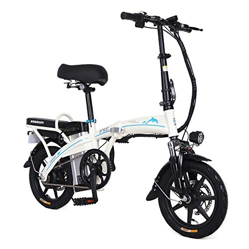 Elektrofahrräder : FJW Unisex Elektrisches Fahrrad, 14 Zoll E-Bike 250 W, 48 V 20 Ah Li-Ionen-Akku, Hybrid Faltrad mit Scheibenbremsen und Federgabel, White