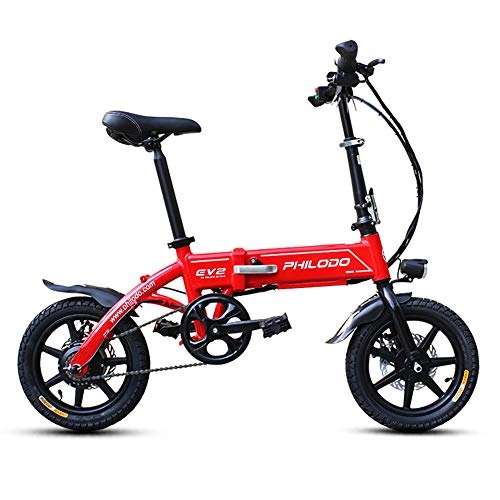 Elektrofahrräder : FJW Unisex Mini-Elektro-Fahrräder 14 Zoll Mode und intelligentes elektronisches Fahrzeug Hybrid Roller Elektromobilität 36V 8Ah Faltbares & tragbares elektrisches Fahrrad, Red