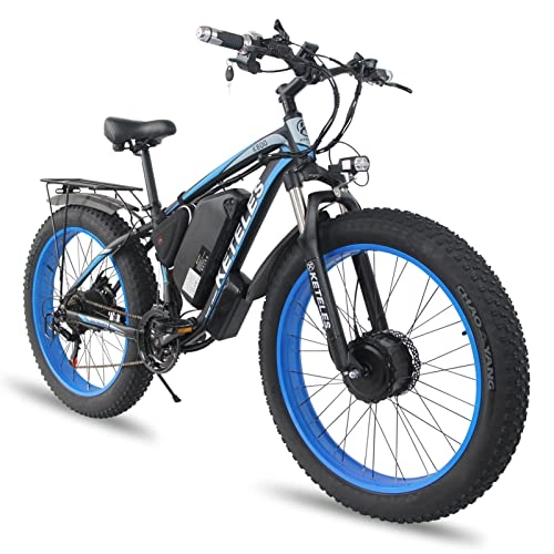 Elektrofahrräder : fohatu E-Bike E-Mountainbike 26 Zoll Pedelec, 2022 Neu Elektrofahrrad Mit 48V 32Ah Abnehmbaren Lithium-Akku 1000 W Vorderradmotor+1000 W Hinterradmotor, Blue