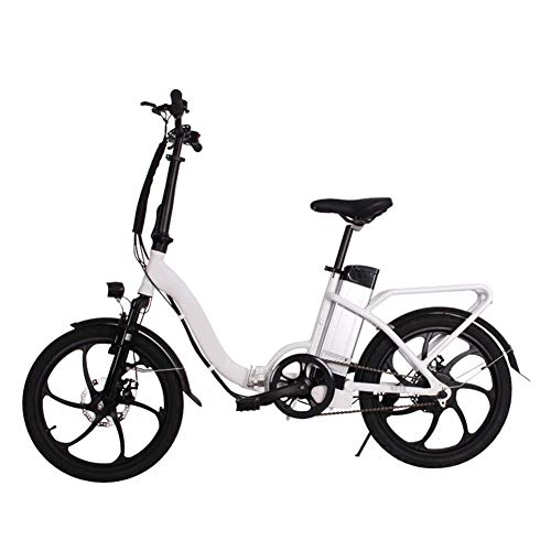 Elektrofahrräder : Folding Electric Bike 20", 36V10AH Abnehmbare Lithium-Batterie Mit LCD-Instrumententafel Vorne Und Hinten Scheibenbremsen LED-Licht Highlight, Weiß