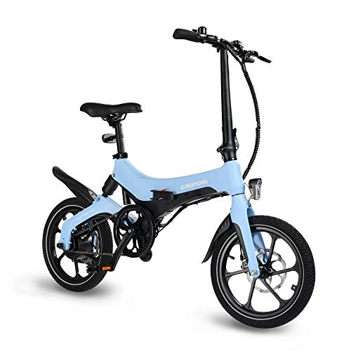 Elektrofahrräder : GBB GRUNDIG faltbares Elektrofahrrad, integrierter Rahmen aus Magnesiumlegierung für Elektrofahrräder für Erwachsene mit, Höchstgeschwindigkeit 25km / h, mit austauschbarer Batterie 250 W Motor (Blau)