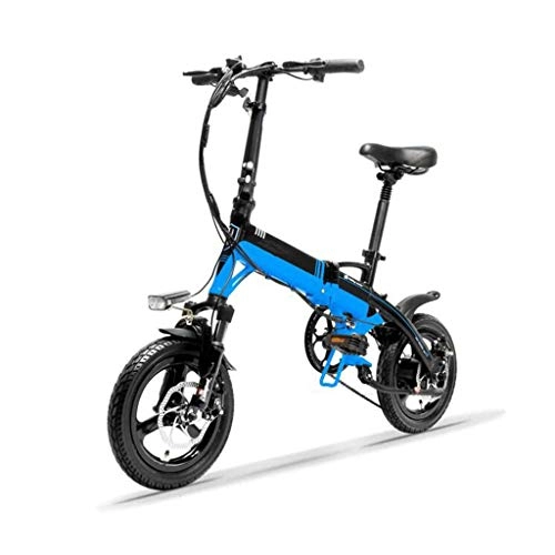 Elektrofahrräder : GHGJU Fahrrad Elektro-Fahrrad 14 Zoll Ultraleichtes Mini-Fahrrad Erwachsenen Elektroauto Mini-Einzelauto Geeignet fr den tglichen Sport und Radfahren (Color : Blue)