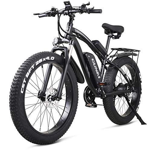 Elektrofahrräder : GUNAI Electric Bike 48V Offroad Fat 26 ”4.0 Reifen E-Bike Electric Mountainbike mit Rücksitz （Schwarz）
