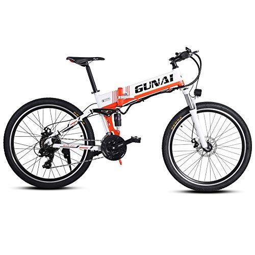 Elektrofahrräder : GUNAI Elektrisches Fahrrad 48V 500W Folding Elektrische Fahrrad Herren Mountain Ebike Scheibenbremsen（Weiß）