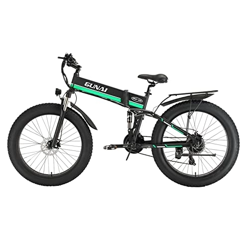 Elektrofahrräder : GUNAI Elektrofahrrad 26 Zoll Faltbar Fat Tire Snow Bike 21 Gang Mountain E-Bike mit Rücksitz(Grün)