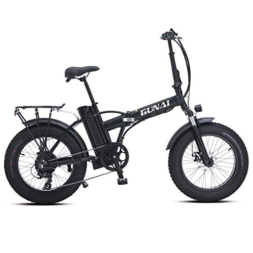 Elektrofahrräder : GUNAI Elektrofahrräder, 20 Zoll Faltbare Mountain Snow E-Bike Rennrad mit Scheibenbremsen 7 Geschwindigkeit (Schwarz)