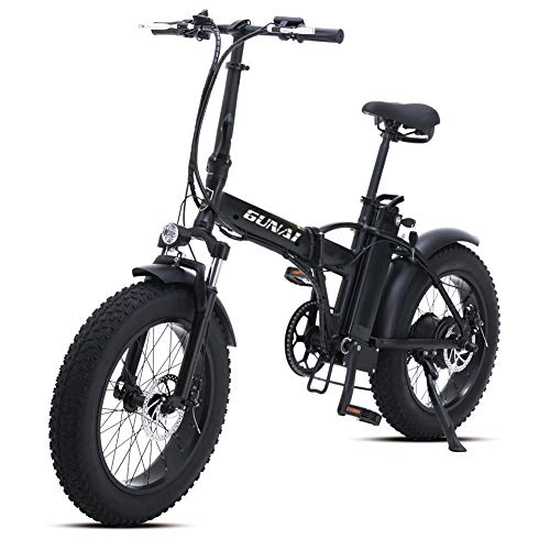 Elektrofahrräder : GUNAI Elektrofahrräder 500 W 20 Zoll Faltbare Mountain Snow E-Bike Rennrad mit Scheibenbremsen 7 Geschwindigkeit (Schwarz)