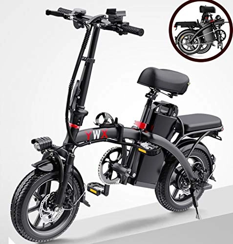 Elektrofahrräder : GUOJIN E-Bike 14 Zoll, Leicht und Praktisch, Comfort Lenker, 48V 8Ah Lithium Batterie, Geeignet für Städtischen Sport, Pendeln, Schwarz