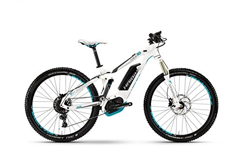 Elektrofahrräder : HAIBIKE XDURO FullLife 5.0 500Wh 27.5R Elektro Fahrrad / Womens Mountain eBike 2017 (Weiß / Titan / Cyan, 45)