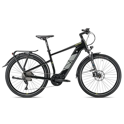Elektrofahrräder : HEPHA E-Bike Trekking 7 Longrange Elektrofahrrad mit 708Wh Akku und 80Nm Mittelmotor Pedelec 10-Gang 27, 5 Zoll Unisex Highstep (52, Black)