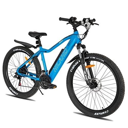 Elektrofahrräder : HILAND E-Bike 26 Zoll Fat Tire Aluminium E-MTB Elektrofahrrad E-Mountainbike Shimano 21 Gänge & Hinterradmotor für Damen und Herren 25 km / h Blau