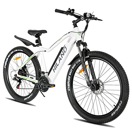 Elektrofahrräder : HILAND E-Bike 26 Zoll Fat Tire Aluminium E-MTB Elektrofahrrad E-Mountainbike Shimano 21 Gänge & Hinterradmotor für Damen und Herren 25 km / h Weiß