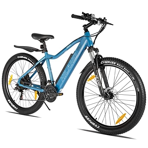 Elektrofahrräder : HILAND E-Bike 26 Zoll Fat Tire E-MTB Elektrofahrrad Aluminium E-Mountainbike Shimano 21 Gänge & Hinterradmotor für Damen und Herren 25 km / h Blau