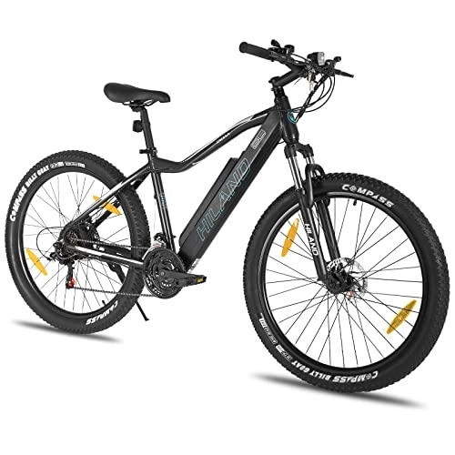 Elektrofahrräder : HILAND E-Bike 26 Zoll Fat Tire E-MTB Elektrofahrrad Aluminium E-Mountainbike Shimano 21 Gänge & Hinterradmotor für Damen und Herren 25 km / h Schwarz