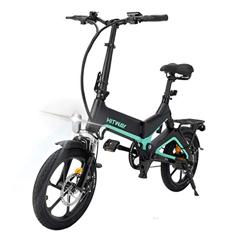 Elektrofahrräder : HITWAY-Elektrofahrräder, 16-Zoll-Faltrad aus Magnesiumlegierung, LED-Vorderlicht, herausnehmbare Lithiumbatterie mit 250 W, 7, 5 Ah / 36 V, Doppel-Ddisc-Bremsen vorne und hinten E-Bike E-Fahrrad