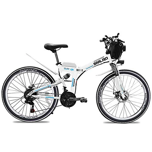 Elektrofahrräder : HJCC Elektrisches Mountainbike, 26-Zoll-36-V-Lithiumbatterie, Doppelte Stoßdämpfende Scheibenbremsen, Faltbares Fahrrad, Lange Lebensdauer, Weiß