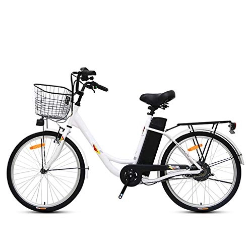 Elektrofahrräder : HWOEK 24 Zoll Elektro Fahrrad, City-E-Bike 250W Motor 36V 10Ah Lithium-Ionen-Akku Elektro mit Korb Geeignet für 155-185cm Personen, Weiß