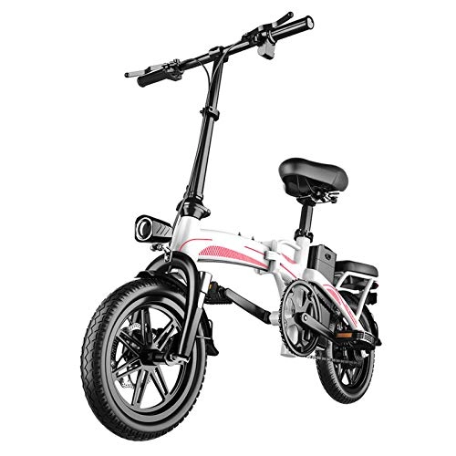 Elektrofahrräder : HWOEK Elektrofahrrad Faltbare, 14 Zoll E-Bike mit 48V 10Ah / 16Ah / 18Ah / 23Ah Lithium-Batterie 400W Motor Erwachsene Unisex, Weiß, 10Ah