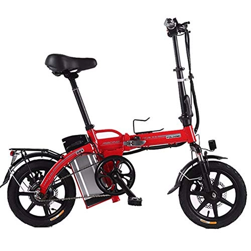 Elektrofahrräder : HXJZJ Faltendes elektrisches Fahrrad-Licht-Aluminiumrahmen-48V Lithium-Batterie-elektrischer Roller-elektrisches Fahrrad mit 14 Zoll und Motor 250W Red-23AH / 100KM