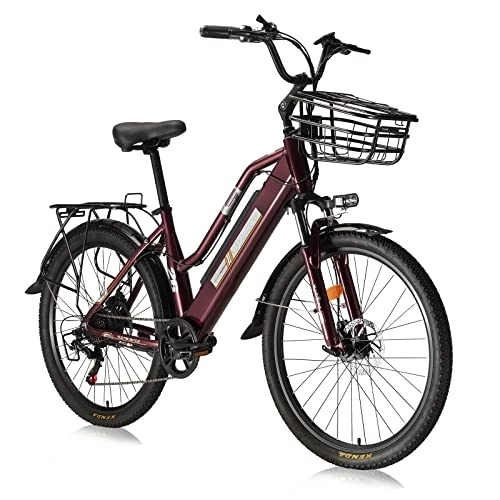 Elektrofahrräder : Hyuhome E Bike Damen 26 Zoll, Electric City Bike Erwachsene, Elektrofahrräder mit Shimano 7-Gang-Schaltung, Elektrofahrrad mit 36V 10Ah Akku für Pendeln und Reisen (Braun)