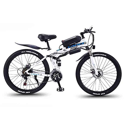 Elektrofahrräder : Hyuhome Electric Mountain Bikes für Erwachsene, faltbares MTB Ebikes für Männer Frauen Damen, 360W 36V 10.08 / 13AH All Terrain 26" Mountainbike / Arbeitsweg Ebike, White Spoke Wheel, 8AH