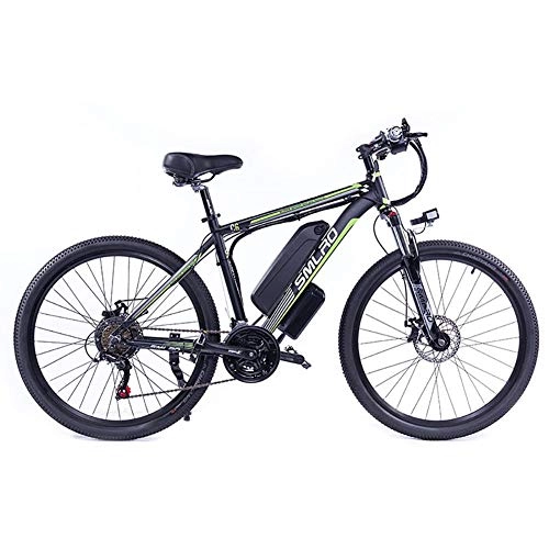 Elektrofahrräder : Hyuhome Elektrofahrrad für Erwachsene, 250 W, Aluminium-Legierung, abnehmbar, 48 V / 10 Ah, Lithium-Ionen-Fahrrad / Commute-E-Bike (Black Green)